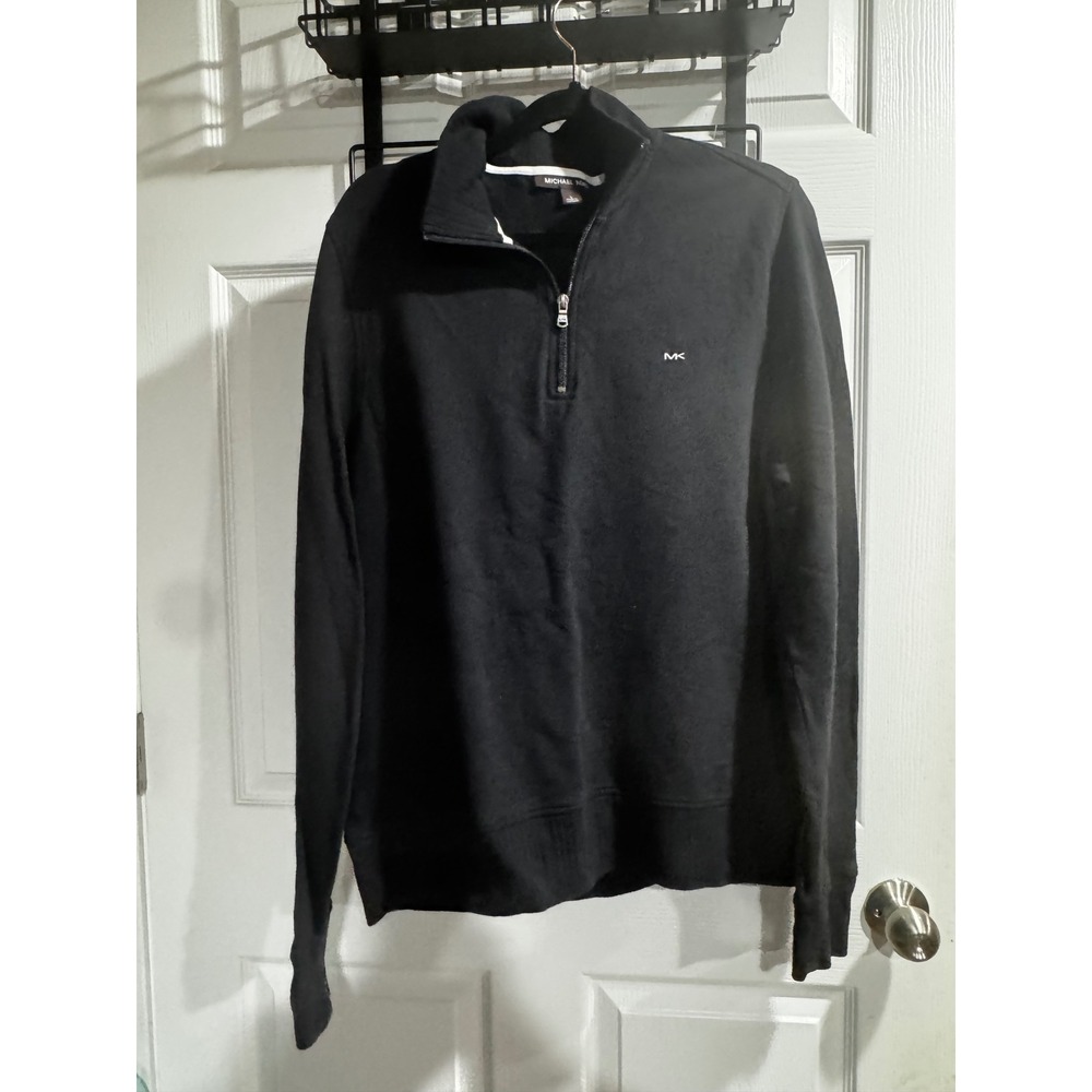 Michael Kors Mens Quarter Zip Pullover Black Mock Neck Sweatshirt Logo Size L
